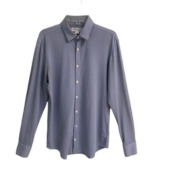 Mizzen+Main Performance Menswear Trim button up blue gingham print shirt S￼ - Picture 1 of 6